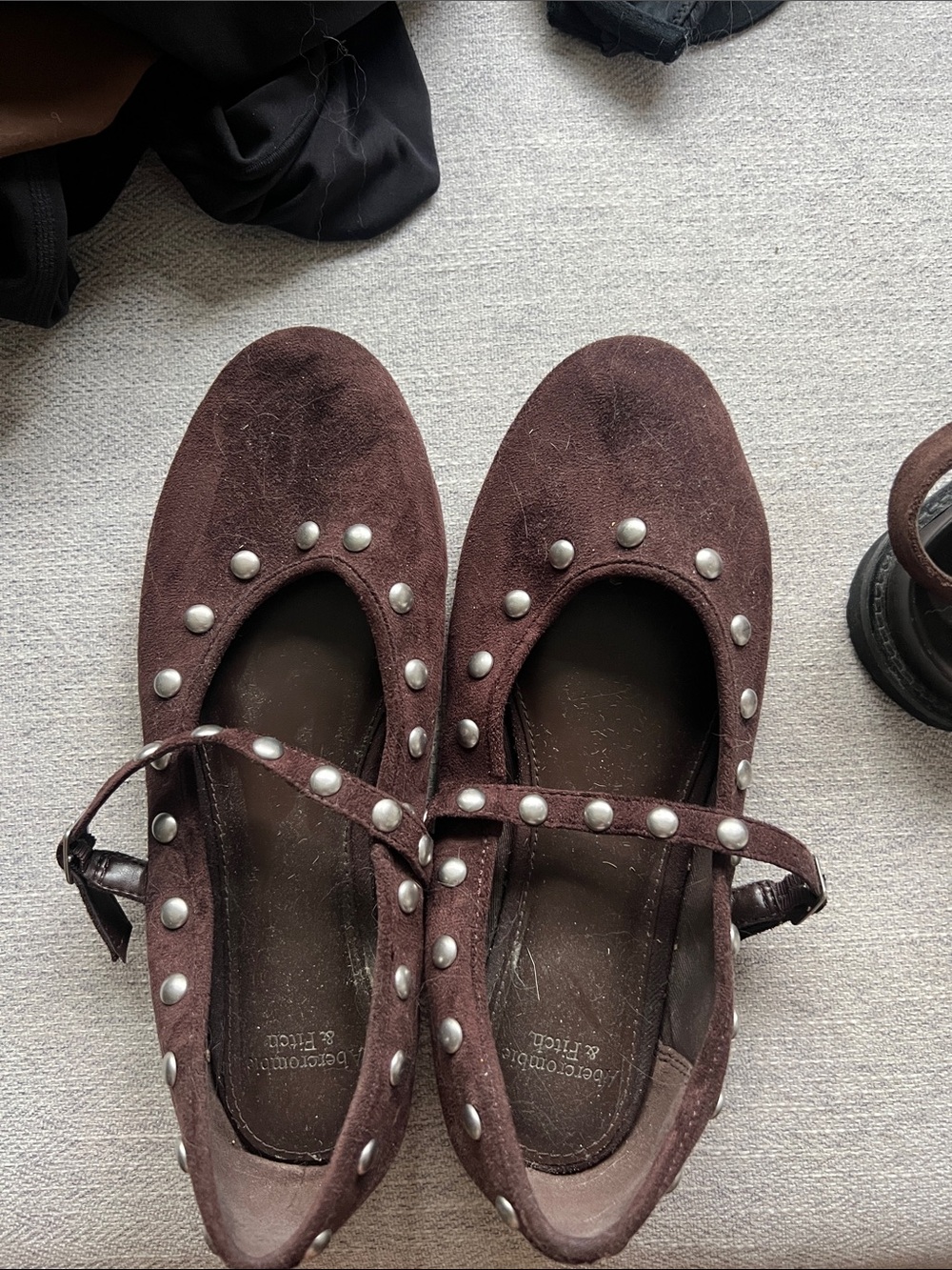 Abercrombie & Fitch Brown Studded Suede Mary Jane Flats